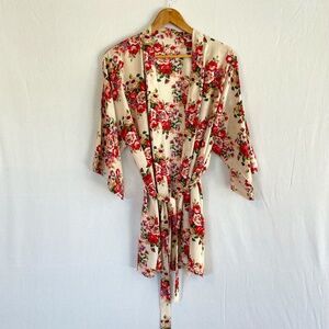 Women's Floral Rose Print Robe with Tie Belt